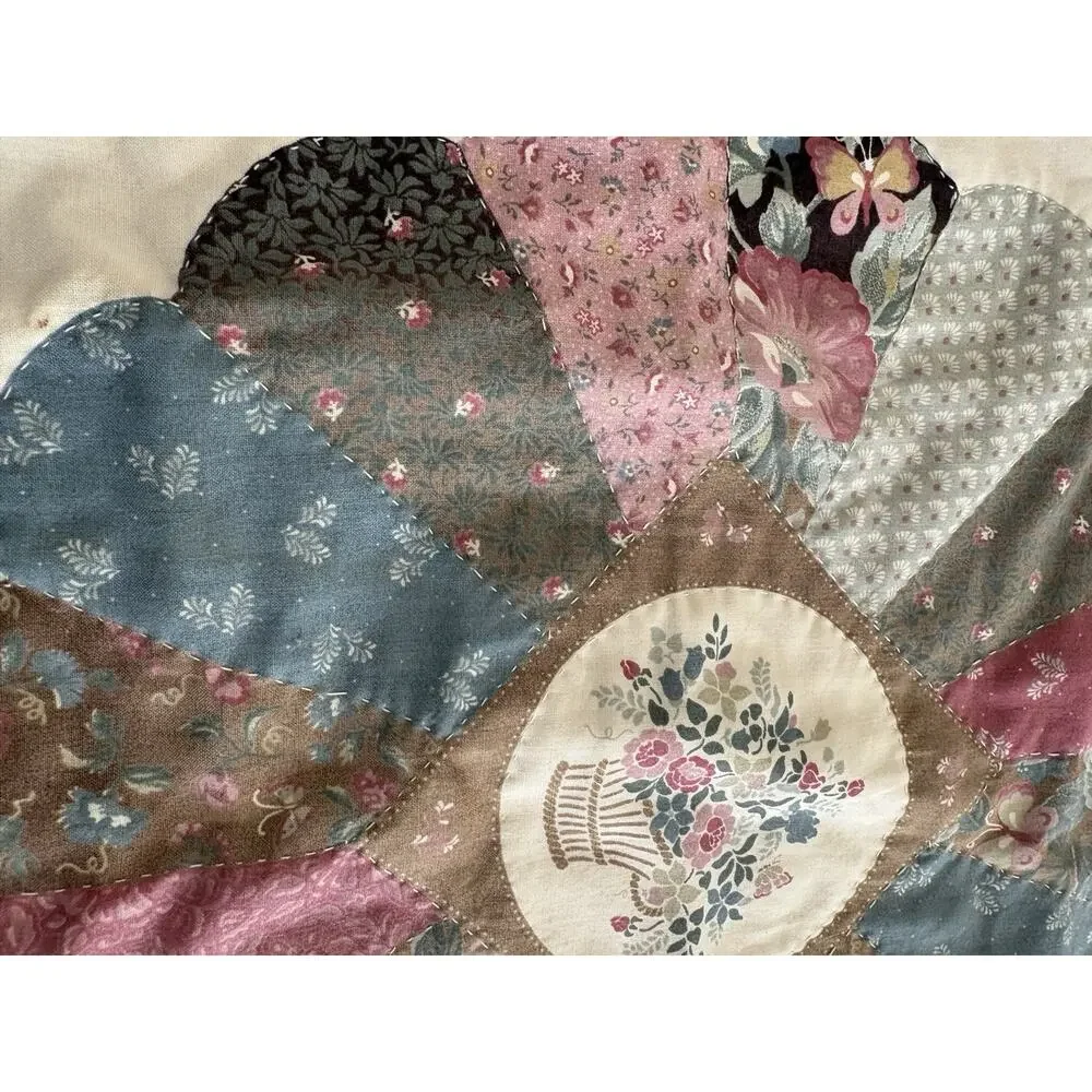 Handmade Quilted quilt Table Topper Dresden Plate Style Floral Cottage Decor 16”